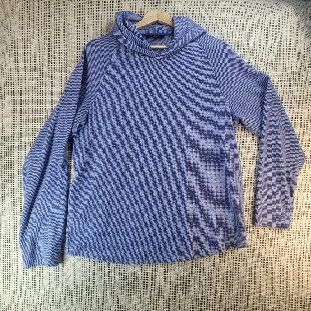 Vince Hooded Sweater Mens Large Blue Heather Knit Pullover Raglan Long Sleeve